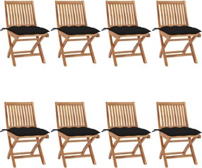 vidaXL Cadeiras de jardim dobráveis c/ almofadões 8 pcs teca maciça
