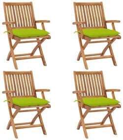 vidaXL Cadeiras de jardim dobráveis c/ almofadões 4 pcs teca maciça