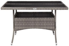 Mesa de jantar para exterior vime PE e vidro cinzento