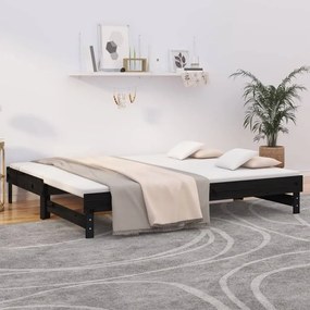Sofá-cama de puxar 2x(100x200) cm madeira de pinho maciça preto