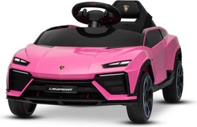 Carro elétrico para crianças Lamborghini Lanzador 12V com licença, bateria de lítio, luzes LED, controle remoto Rosa