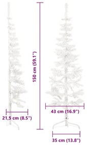 Meia árvore de Natal fina com suporte 150 cm branco
