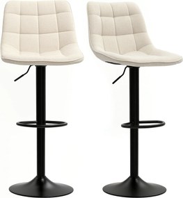 Conjunto de 2 bancos de bar, cadeiras de bar em chenille, com altura ajustável e encosto giratório a 360°, 47 x 48 x 117,5 cm, bege