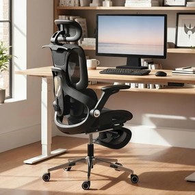 Cadeira de Escritório com Encosto Reclinável e Alto Suporte Lombar Transpirável Apoios de Braço 4D e Encosto de Cabeça Ajustável 67x74x113-132 cm Pret