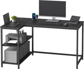 Secretária com espaço de arrumação em L 120 x 80 x 76 cm, prateleira ajustável em altura Preto