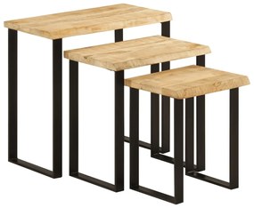 Mesas de encastrar c/ borda viva 3 pcs madeira mangueira maciça