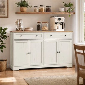 Armário de cozinha de estilo tradicional com 2 gavetas e 4 portas, 140 x 40 x 80 cm, branco vintage