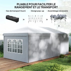 Tenda dobrável tipo barnum pop-up 6 x 3 x 2,7 m, 4 paredes laterais amovíveis, 4 janelas, saco de transporte cinzento claro