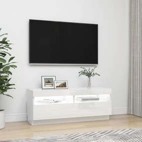 Móvel de TV com luzes LED 100x35x40 cm branco brilhante