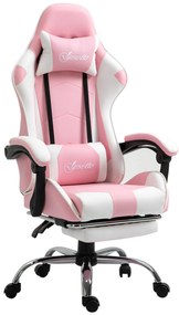 Vinsetto Cadeira Gamer Reclinável Giratória com Apoio para a Cabeça Apoio para os Pés e Almofada Lombar 64x67x119-127 cm Rosa | Aosom Portugal