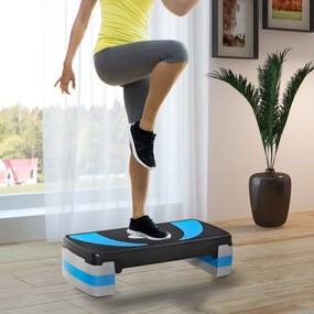 Step para Exercício Aeróbico Plataforma Step com Altura Ajustável em 3 Níveis com Carga Máxima 150kg para Exercício em Academia Casa 80x31x10-20cm Azu