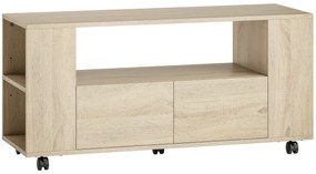 HOMCOM Móvel de TV com Rodas para Televisão até 42 Polegadas com 2 Gavetas Prateleiras Ajustáveis 102x34,5x48,5 cm Madeira | Aosom Portugal