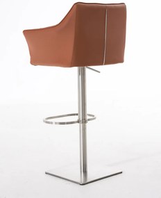 Banco de bar Damaso em couro sintético e estrutura prateada 64 x 88-113 x 45 cm Castanho claro