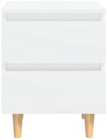 Mesas cabeceira 2 pcs pernas pinho 40x35x50 cm branco brilhante