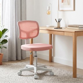 Cadeira de escritório ergonómica sem braços, cadeira giratória de escritório, encosto curvo em malha e Rodas, cor-de-rosa