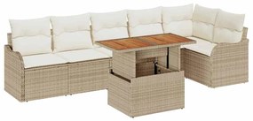 Conjunto de Sofá de Jardim com Almofadas 7 Peças Bege em Rattan Sintét