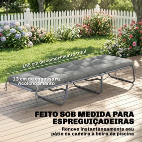 Almofada para espreguiçadeira jardim (NÃO INCLUIDA) com Alças de Fixação Proteção UV50+ Recuperação Lenta Interior Exterior 198x65x13 cm Cinzento
