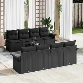 vidaXL Conjunto de Sofá de Jardim com Almofadas Pretas de Ratan Poli