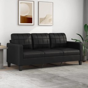 Sofá de 3 lugares 180 cm couro artificial preto