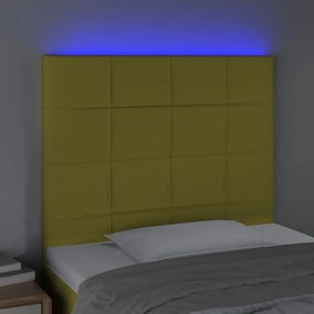 vidaXL Cabeceira cama c/ LED tecido 100x5x118/128 cm verde