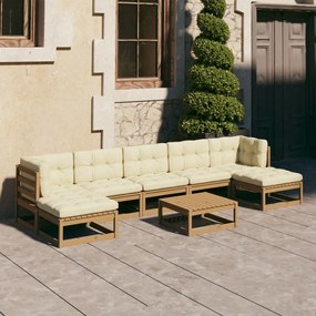vidaXL 8pcs conj. lounge jardim e almofadões pinho maciço castanho-mel