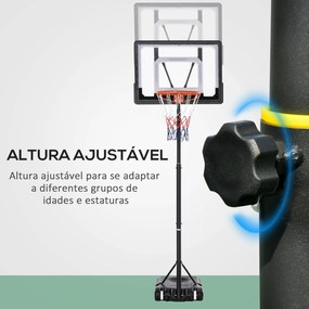 Cesto de Basquetebol para Exterior com Altura Ajustável  206-260 cm Rodas e Base Recarregável Preto