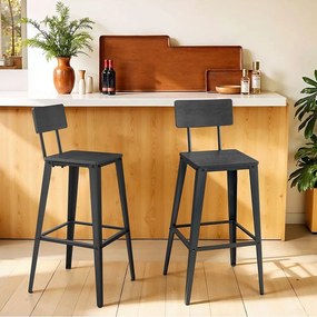 Conjunto de 2 bancos altos bar com encosto em Preto cinza + Preto