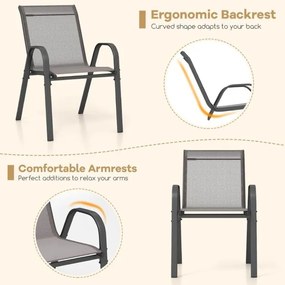 Conjunto de 2 cadeiras de jantar de jardim empilháveis Estrutura resistente ao tecido respirável Pátio exterior Praia 55 x 67 x 83 cm Cinzento