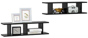 Estantes de parede 2 pcs 78x18x20 cm deriv. madeira preto