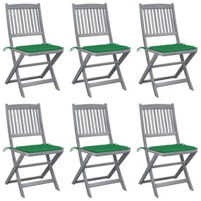 vidaXL Cadeiras exterior dobráveis c/ almofadões 6 pcs acácia maciça