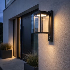 Candeeiro de parede exterior preto com sensor de movimento LED - Ferdinand