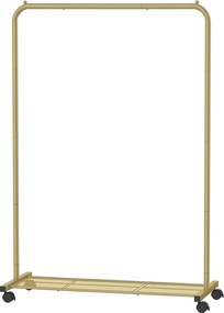 Guarda roupa aberto com rodas 40,5 x 91 x 158 cm, cabide com prateleira, 2 rodas com travão dourado