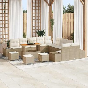 Conjunto de Sofá de Jardim vidaXL com 14 Peças e Almofadas Bege Rattan Acácia
