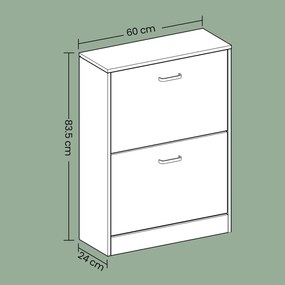 Armário para sapatos com 2 compartimentos de 60 x 24 x 83,5 cm branco