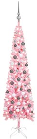 3078108 vidaXL Árvore de Natal fina com luzes LED e bolas 180 cm cor-de-rosa