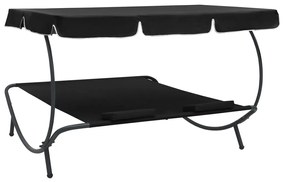 Espreguiçadeira com toldo e almofadas preto
