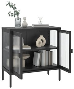 Aparador 70x35x70 cm vidro e aço preto