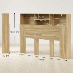 Cabeceira de Cama 140 cm com Arrumação e 4 Compartimentos Abertos, Carvalho