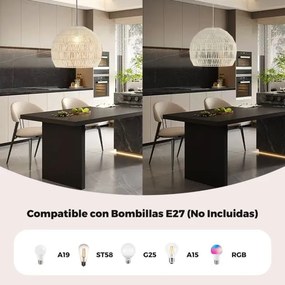 Candeeiro Teto esférico suspensa fácil de instalar, lâmpada incluída, para sala de jantar, sala de estar, quarto... 43 x 34 cm, bege