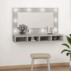 Armário espelhado com LED 90x31,5x62 cm cinzento cimento