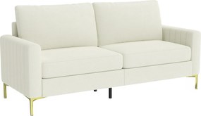 Sofá de 3 Lugares de 181 cm Estofado em Veludo com Almofadas Espessas Pernas de Metal Branco Creme