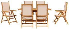 Conjunto de Jantar de Jardim Manual 7 pcs Bege 6-Pessoas