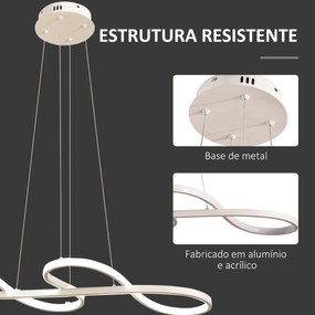 HOMCOM Candeeiro Suspenso de LED Moderno 70W Candeeiro de Teto com Altura Ajustável e Luz de 3 Cores 3000-6500K para Sala de Jantar Sala de Estar