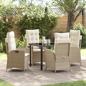 vidaXL Conjunto de Jantar de Jardim com Almofadas Bege Vime Poli