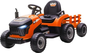 Trator elétrico para crianças com reboque amovível, comando à distância de 2,4 GHz, 139 x 58 x 55 cm, laranja