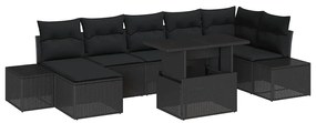 Conjunto de sofá de jardim com 8 peças e almofadas em rattan preto