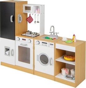Cozinha de brincar para crianças em madeira 127 × 31 × 107 cm com sons e luzes realistas Dispensador Natural + Branco