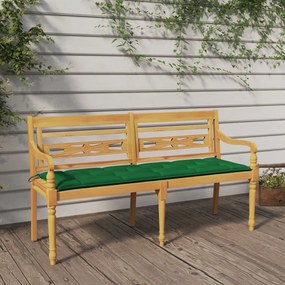 vidaXL Banco Batavia c/ almofadão verde 150 cm madeira de teca maciça
