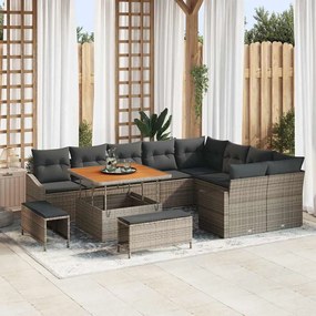 Conjunto de Sofá de Jardim com Almofadas vidaXL de 12 Peças Cinza Vime Acácia