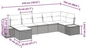 Conjunto de Sofá de Jardim de 7 Peças com Almofadas Bege Poliéster Rat